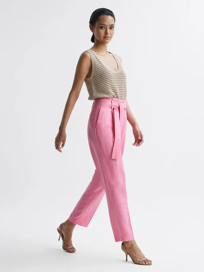 Reiss Trousers Kylee High Rise Belted Tapered Trousers Pink 8211 Women