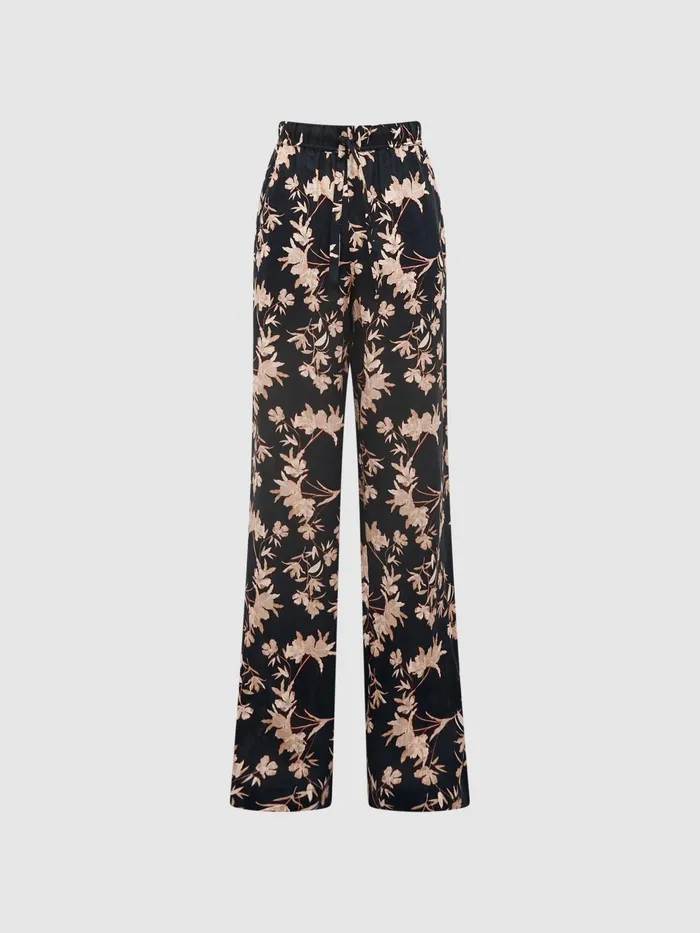 Reiss Trousers Leo Printed Wide Leg Linen Trousers Black Print 8211 Women