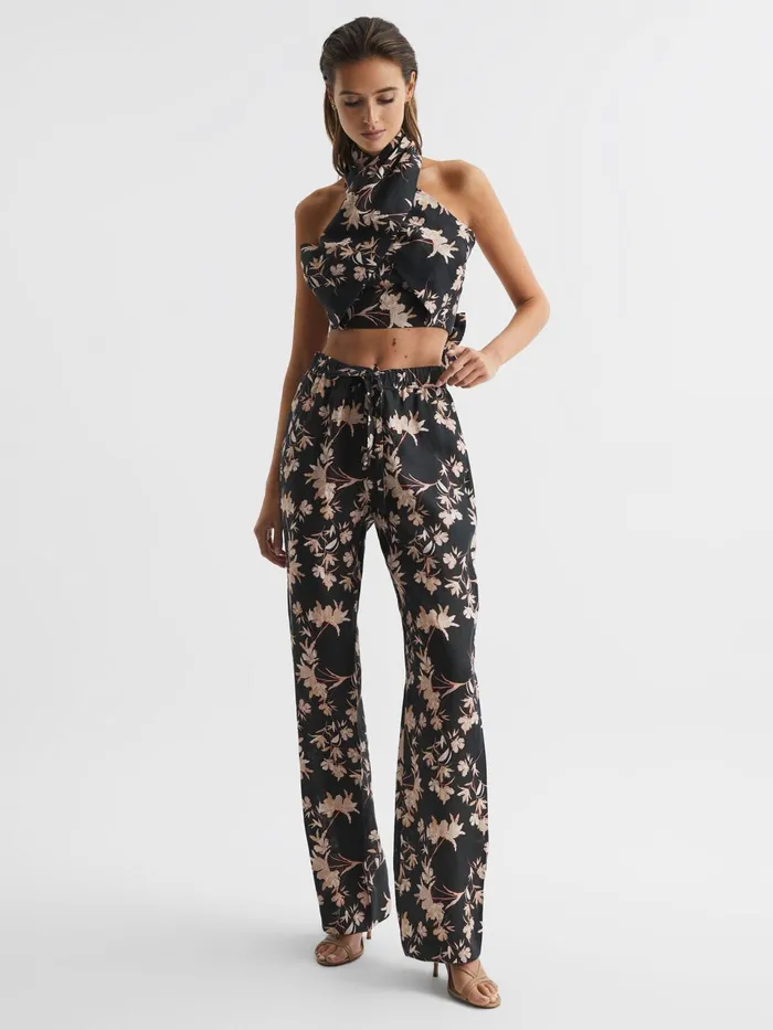Reiss Trousers Leo Printed Wide Leg Linen Trousers Black Print 8211 Women