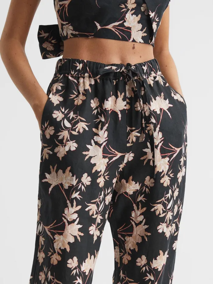 Reiss Trousers Leo Printed Wide Leg Linen Trousers Black Print 8211 Women