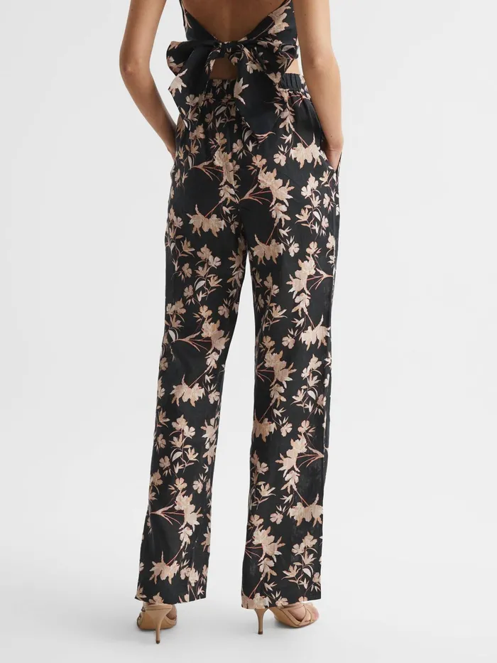 Reiss Trousers Leo Printed Wide Leg Linen Trousers Black Print 8211 Women