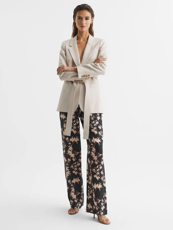 Reiss Trousers Leo Printed Wide Leg Linen Trousers Black Print 8211 Women