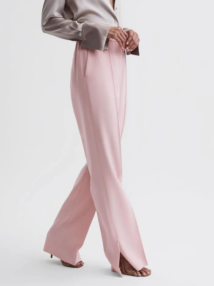Reiss Trousers Marina Wide Leg Split Hem Trousers Pink 8211 Women