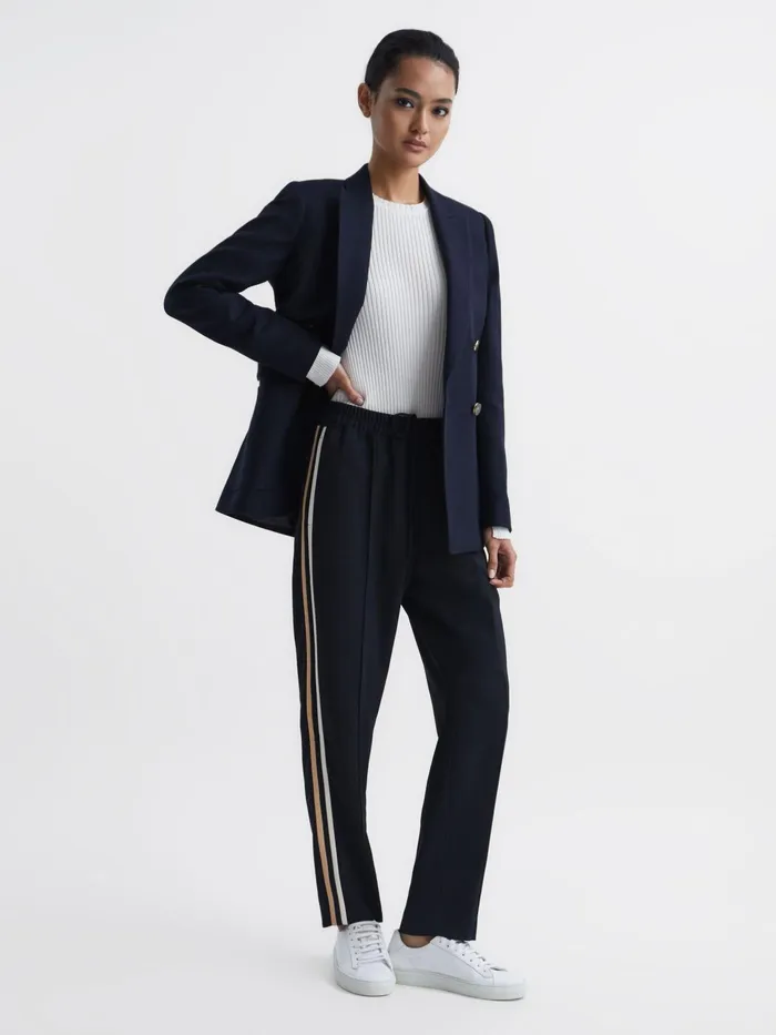 Reiss Trousers Odell Taper Tapered Leg Pullon Trousers Navy 8211 Women