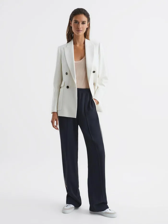 Reiss Trousers Odell Wide Leg Pull On Trousers Navy 8211 Women