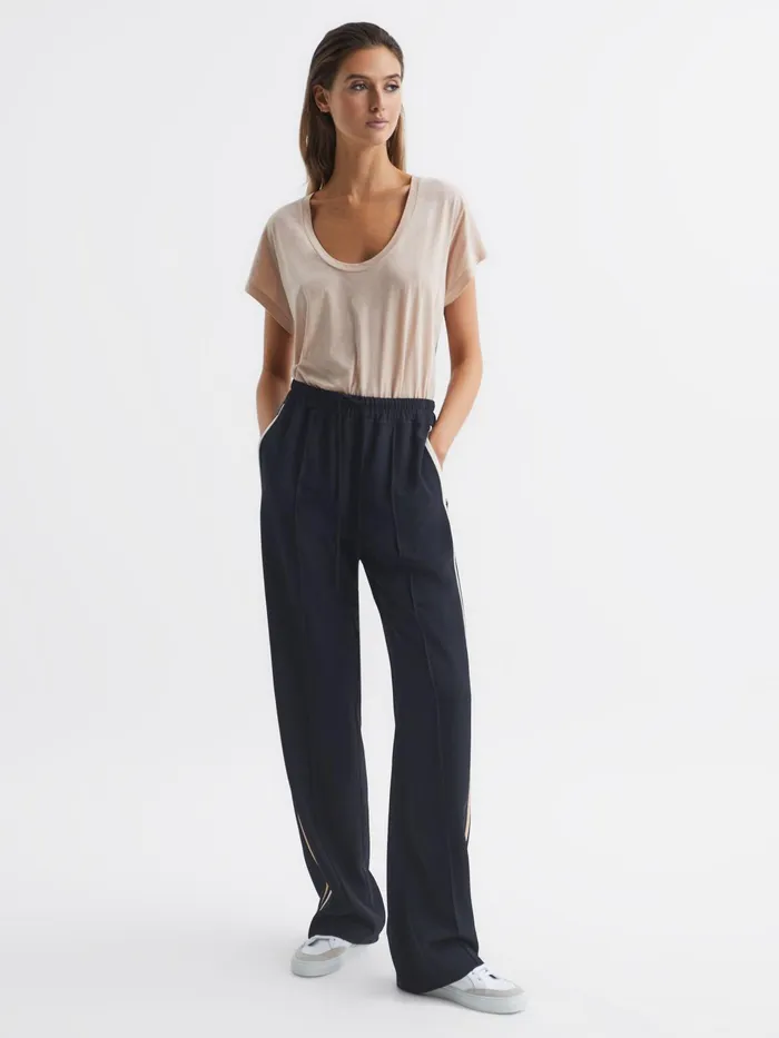 Reiss Trousers Odell Wide Leg Pull On Trousers Navy 8211 Women