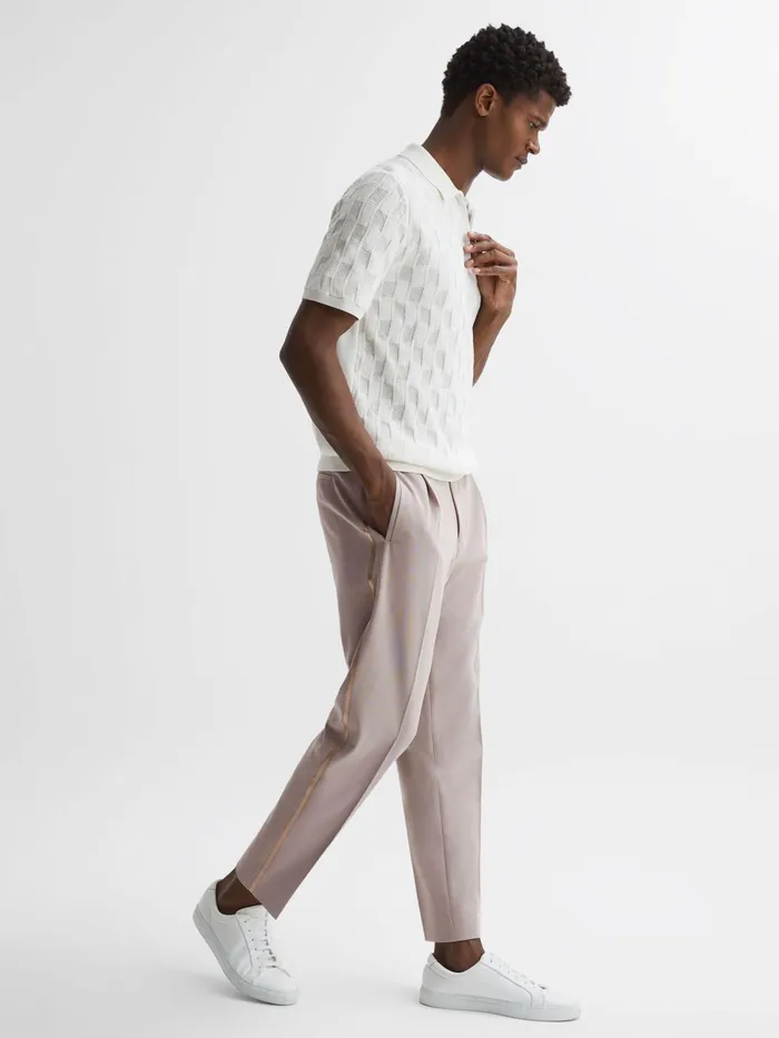 Reiss Trousers Straight Relaxed Fit Striped Cropped Trousers Ivory 8211 Men