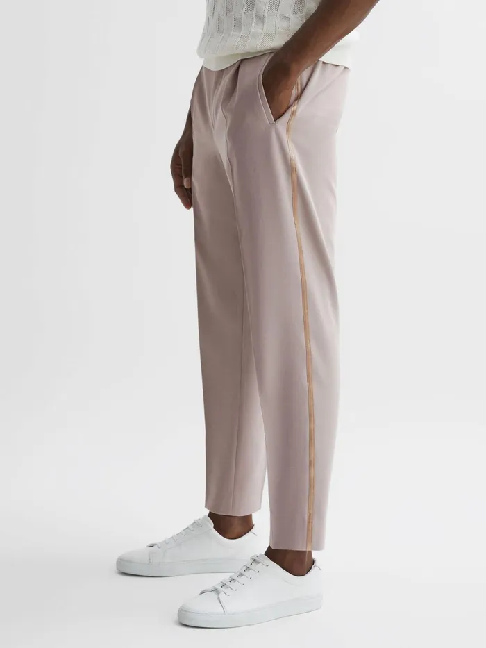 Reiss Trousers Straight Relaxed Fit Striped Cropped Trousers Ivory 8211 Men