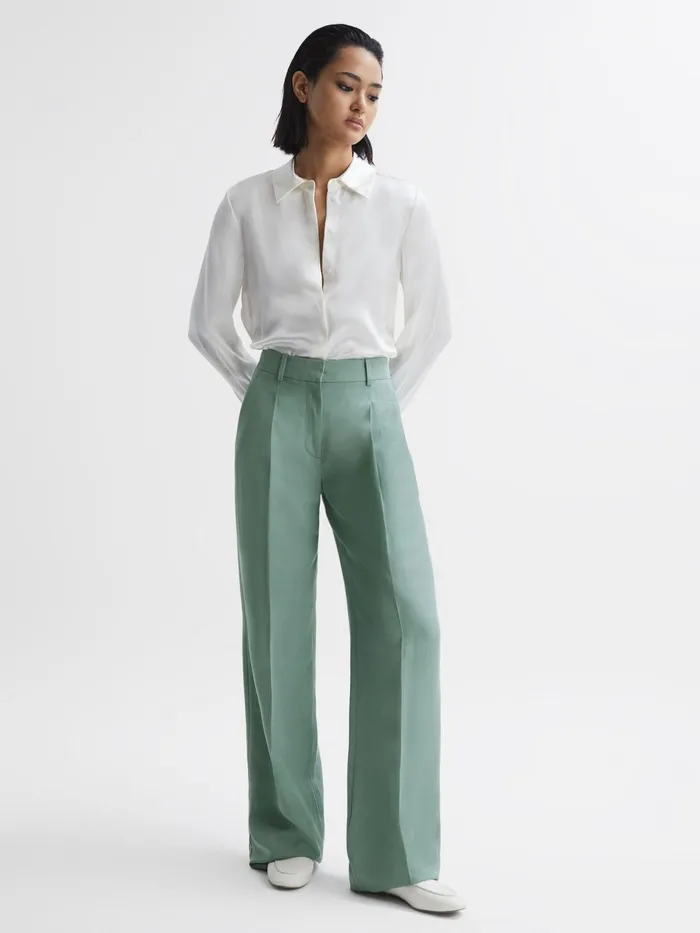 Reiss Trousers Talia Linen Blend Wide Leg Trousers Teal 8211 Women