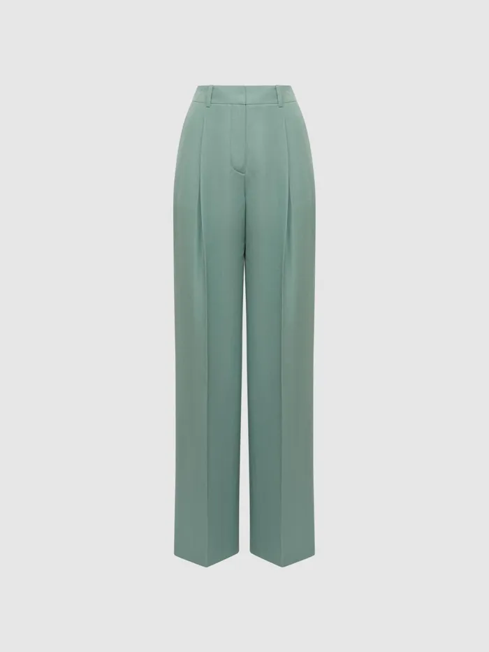 Reiss Trousers Talia Linen Blend Wide Leg Trousers Teal 8211 Women
