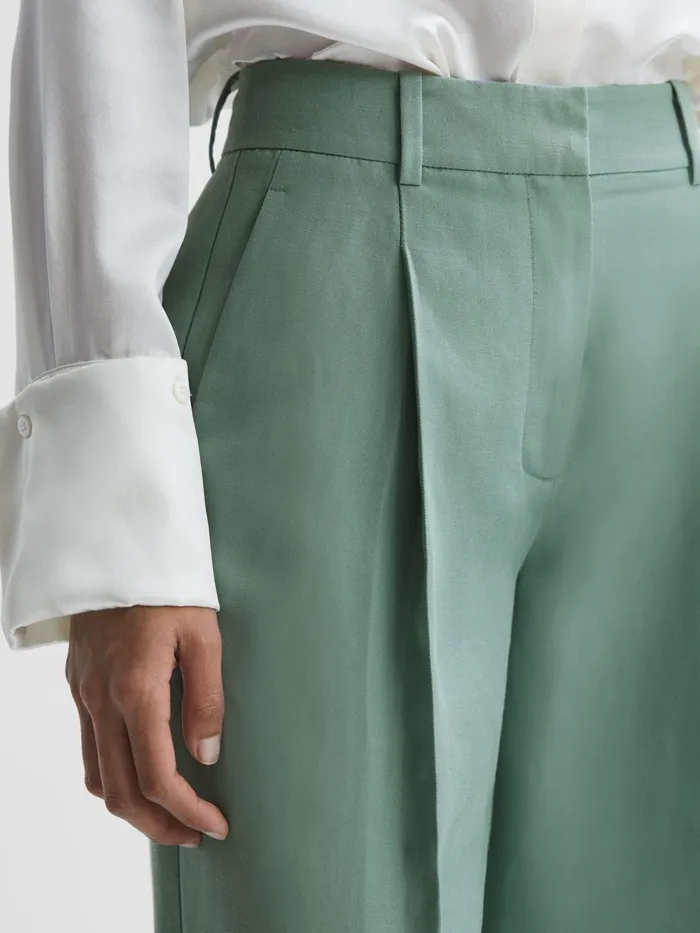 Reiss Trousers Talia Linen Blend Wide Leg Trousers Teal 8211 Women