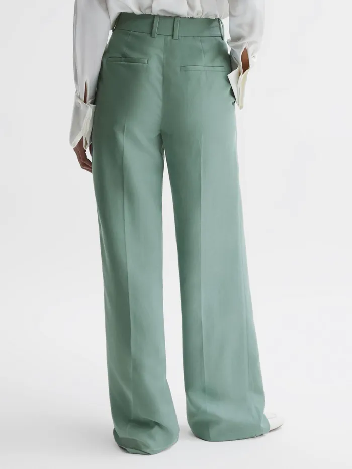 Reiss Trousers Talia Linen Blend Wide Leg Trousers Teal 8211 Women