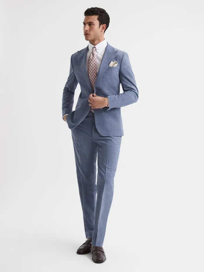 Reiss Trousers Wish Slim Fit Wool Blend Trousers Soft Blue 8211 Men