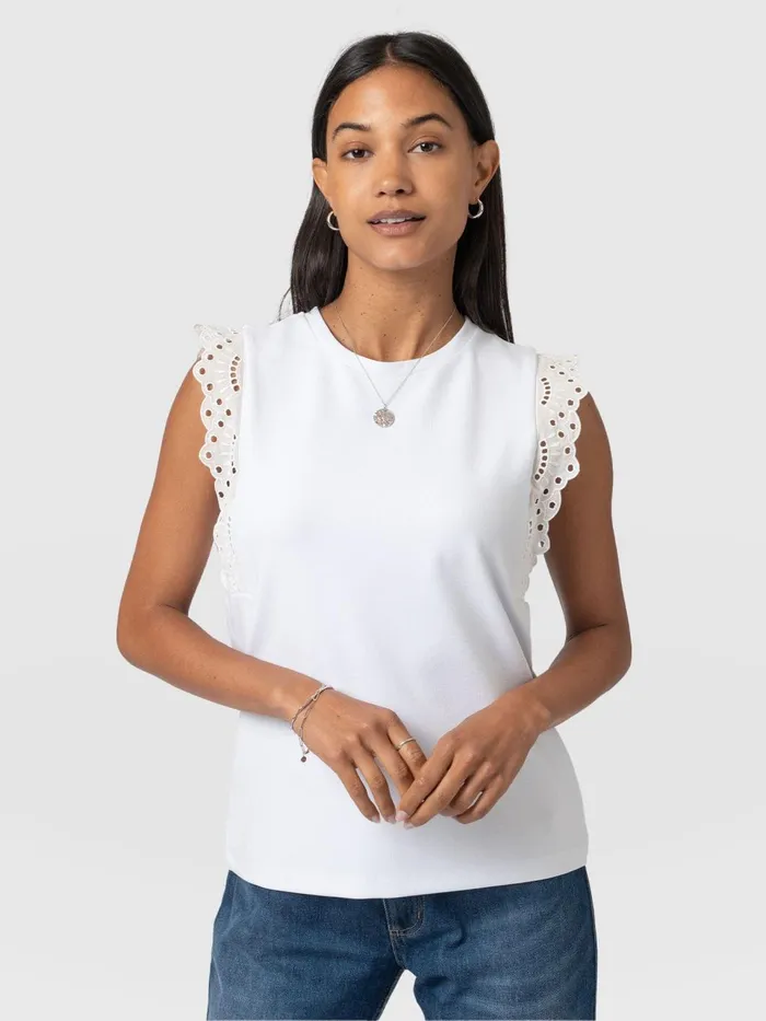Rowan Tee 8211 White Broderie White Broderie Women Saint And Sofia TShirts and Tanks Rowan Tee 8211 White Broderie White Broderie Women Saint And Sofia TShirts and Tanks