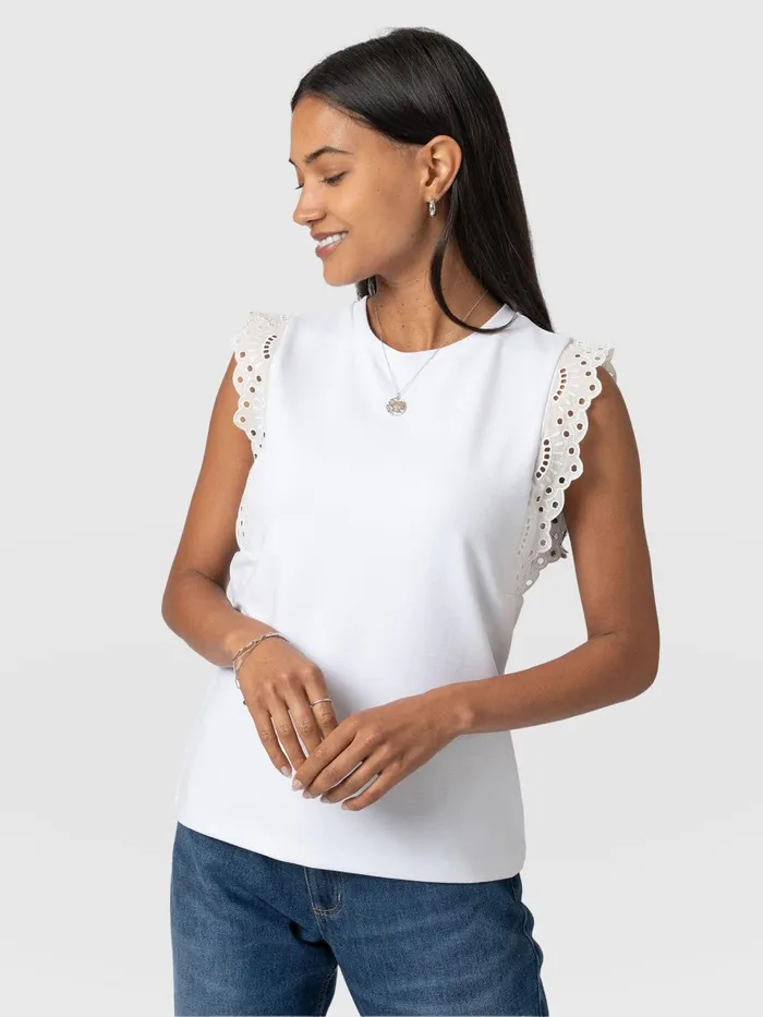 Rowan Tee 8211 White Broderie White Broderie Women Saint And Sofia TShirts and Tanks
