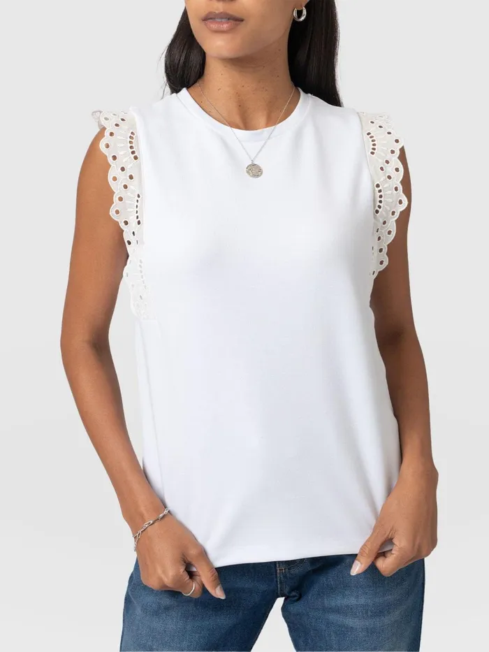 Rowan Tee 8211 White Broderie White Broderie Women Saint And Sofia TShirts and Tanks