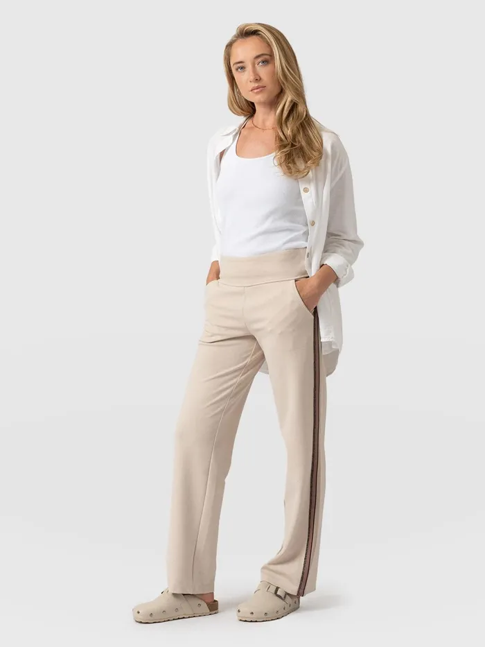 Runway Pant 8211 Light Beige 8211 Gold Lurex Stripe Gold Lurex Stripe Women Saint And Sofia Pants