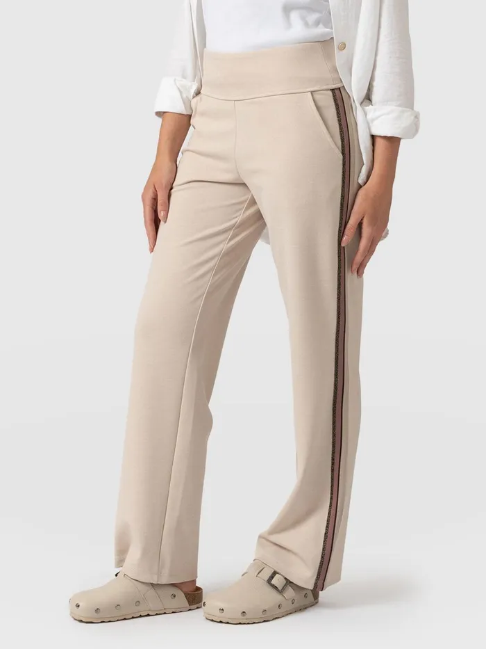 Runway Pant 8211 Light Beige 8211 Gold Lurex Stripe Gold Lurex Stripe Women Saint And Sofia Pants