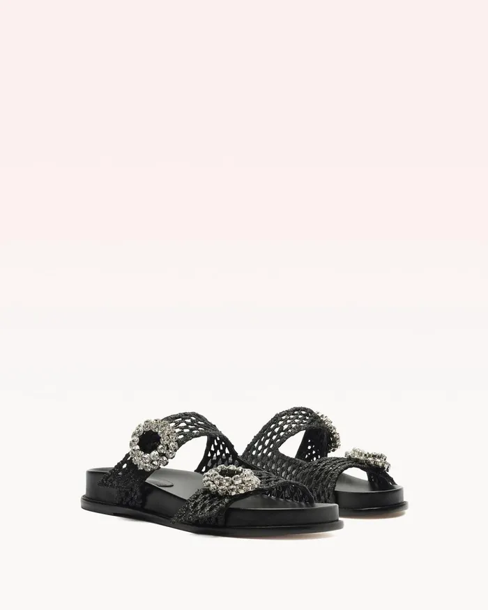 Salma Raffia Crystal Flat Black Women Alexandre Birman Flats
