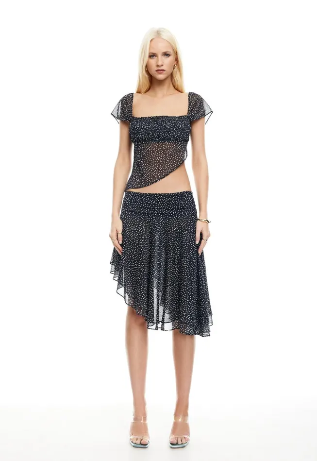 Sets and Coords Women Lioness Fashion LEGACY MIDI SKIRT Onyx Polka