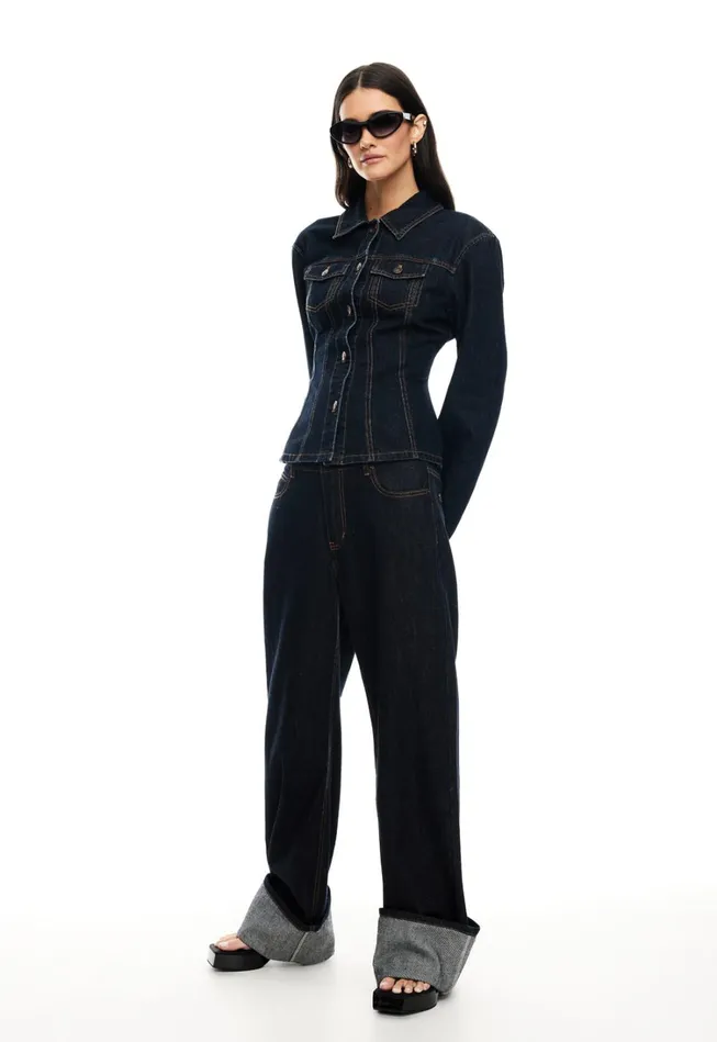 Sets and Coords Women Lioness Fashion RIDER DENIM JACKET Dark Denim