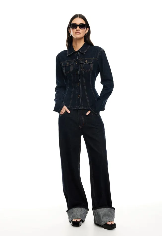 Sets and Coords Women Lioness Fashion RIDER DENIM JACKET Dark Denim Sets and Coords Women Lioness Fashion RIDER DENIM JACKET Dark Denim