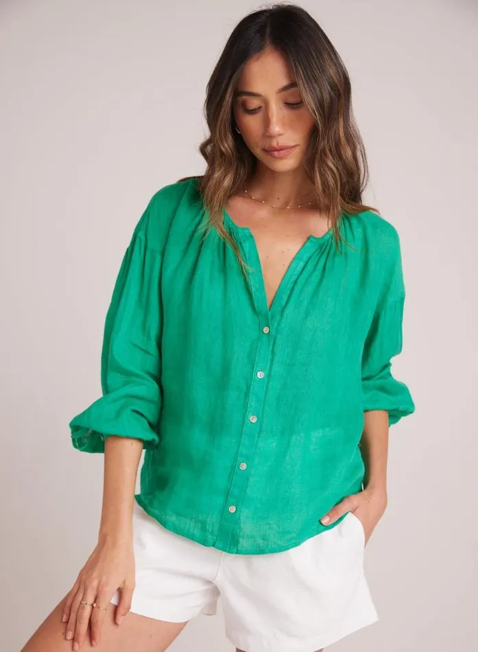 Shirred Neck Blouse 8211 Tropical Green Women Bella Dahl Long Sleeve