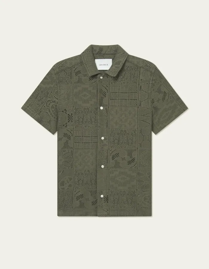 ShirtsOvershirts Men Les Deux Hector Lace SS Shirt 8211 Olive Night