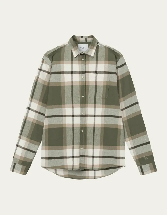 ShirtsOvershirts Men Les Deux Jeremy Flannel Shirt 8211 Olive NightLead Grey