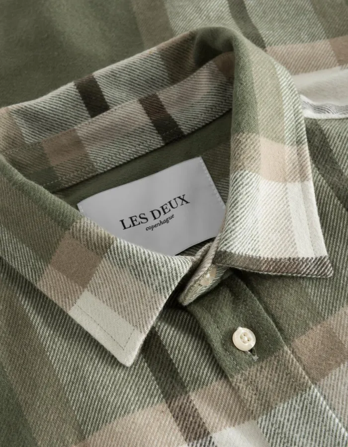 ShirtsOvershirts Men Les Deux Jeremy Flannel Shirt 8211 Olive NightLead Grey
