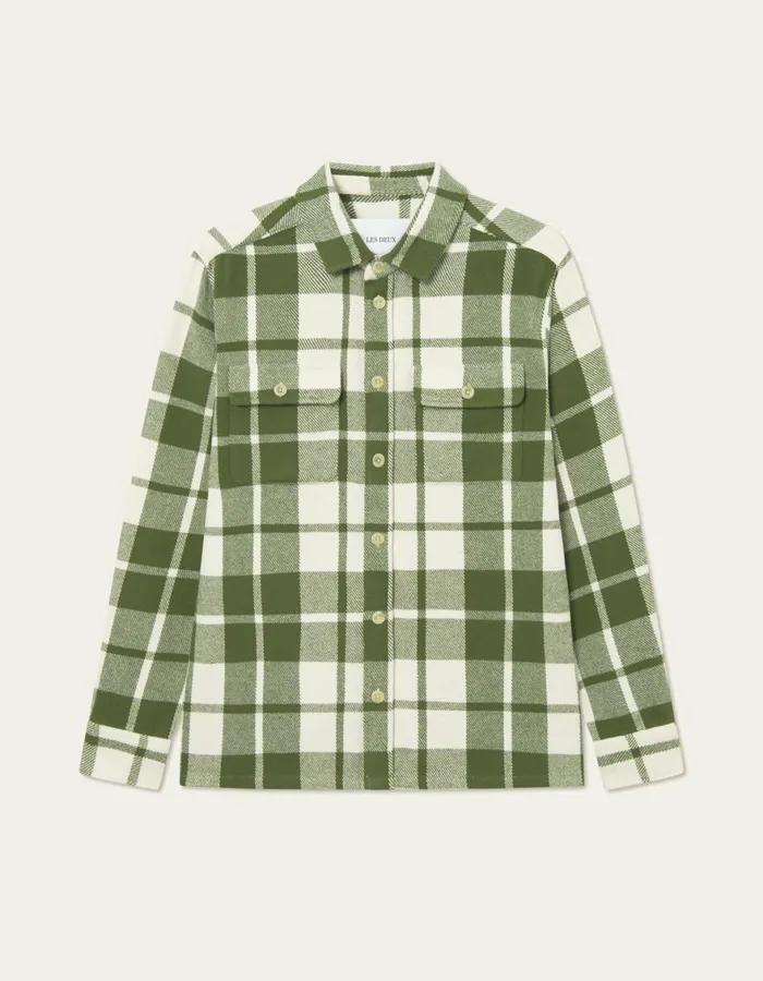 ShirtsOvershirts Men Les Deux Joseph Check Overshirt 8211 Chive GreenIvory