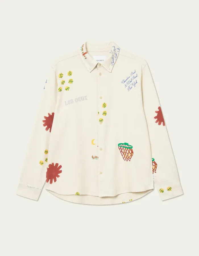 ShirtsOvershirts Men Les Deux Karl AOP Shirt 20 8211 IvoryArabian Spice