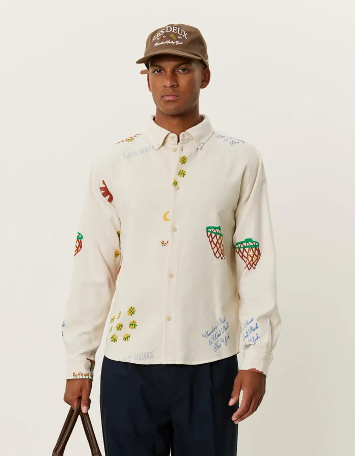 ShirtsOvershirts Men Les Deux Karl AOP Shirt 20 8211 IvoryArabian Spice