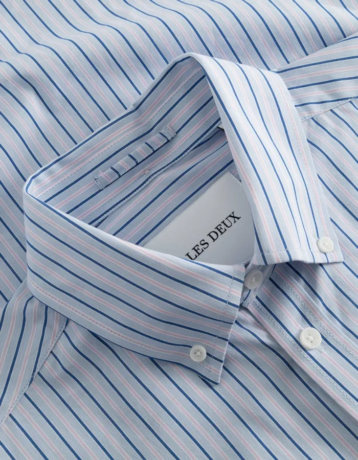 ShirtsOvershirts Men Les Deux Kent Stripe Peached Poplin Shirt 8211 Bel Air BlueOyster Rose