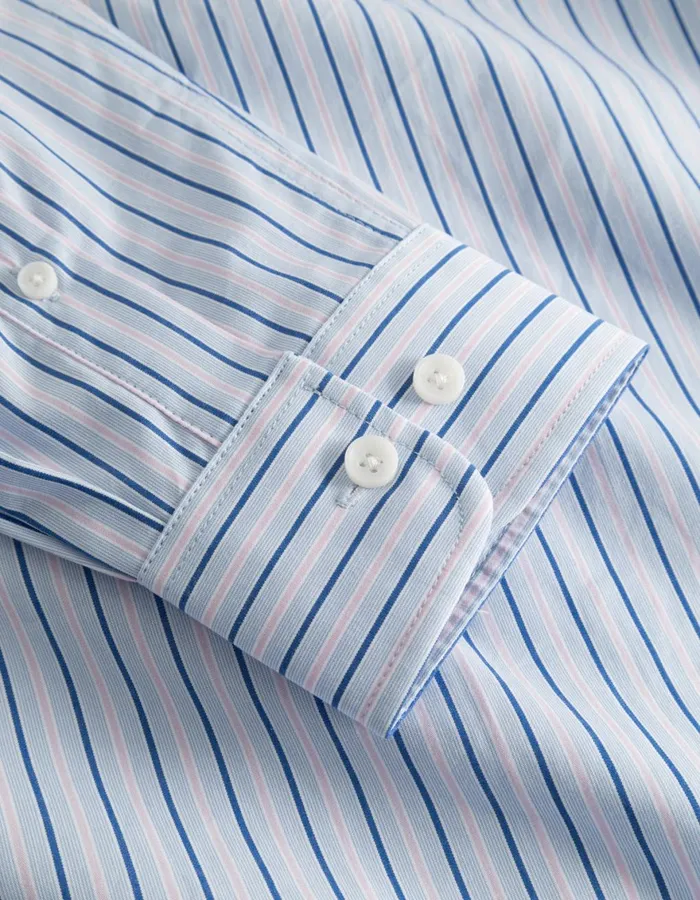 ShirtsOvershirts Men Les Deux Kent Stripe Peached Poplin Shirt 8211 Bel Air BlueOyster Rose
