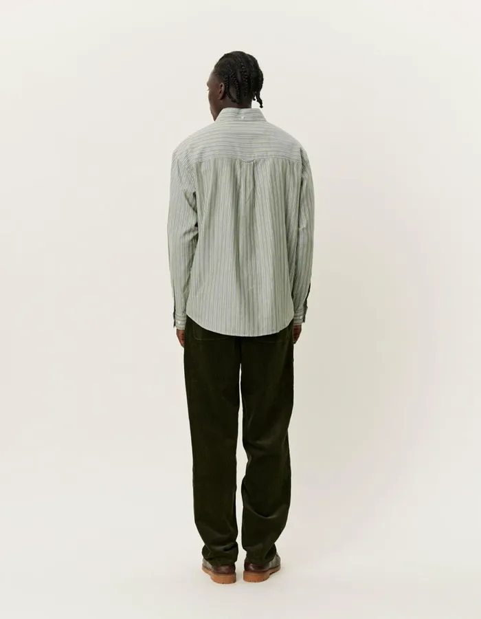 ShirtsOvershirts Men Les Deux Kolton Herringbone Poplin Shirt 8211 WhiteChive Green