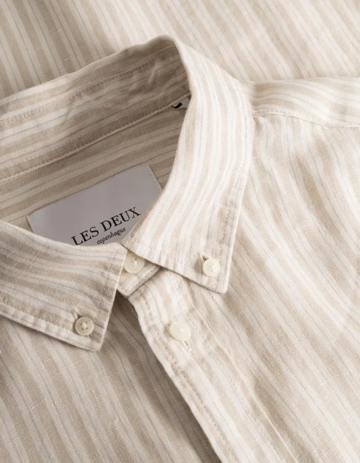 ShirtsOvershirts Men Les Deux Kristian Linen BD Shirt 8211 Light Desert SandLight Ivory
