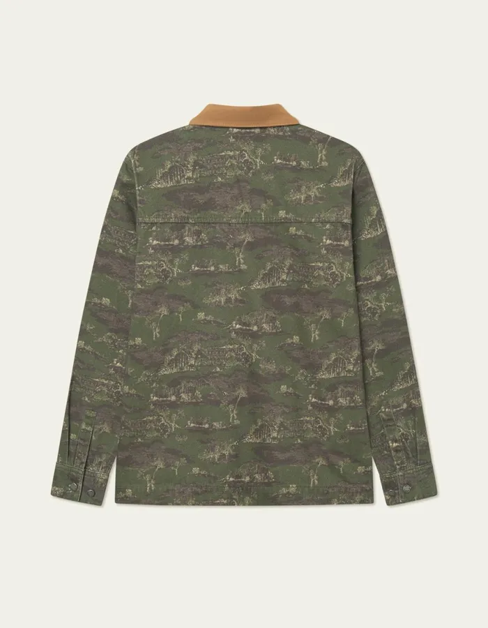ShirtsOvershirts Men Les Deux Layton AOP Denim Overshirt 20 8211 Chive GreenSummer Melon