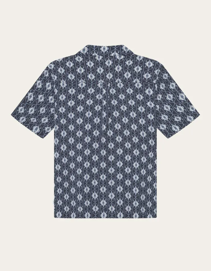 ShirtsOvershirts Men Les Deux Ornament Tencel SS Shirt 8211 Dark NavyLight Blue