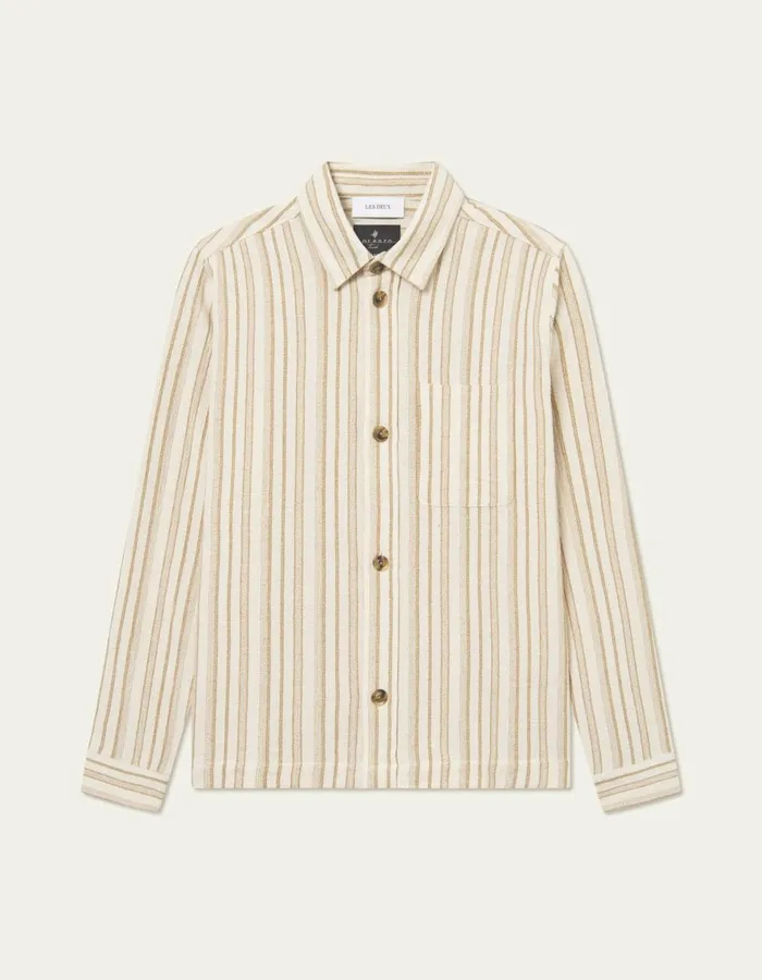 ShirtsOvershirts Men Les Deux Shane Stripe Cotton Overshirt 8211 IvoryLichen Green ShirtsOvershirts Men Les Deux Shane Stripe Cotton Overshirt 8211 IvoryLichen Green