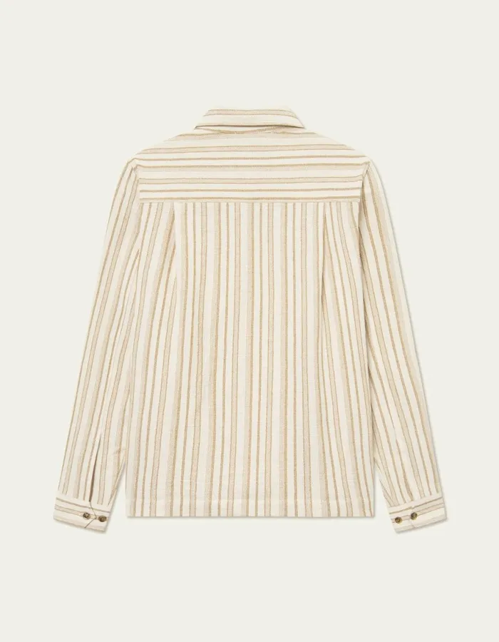ShirtsOvershirts Men Les Deux Shane Stripe Cotton Overshirt 8211 IvoryLichen Green