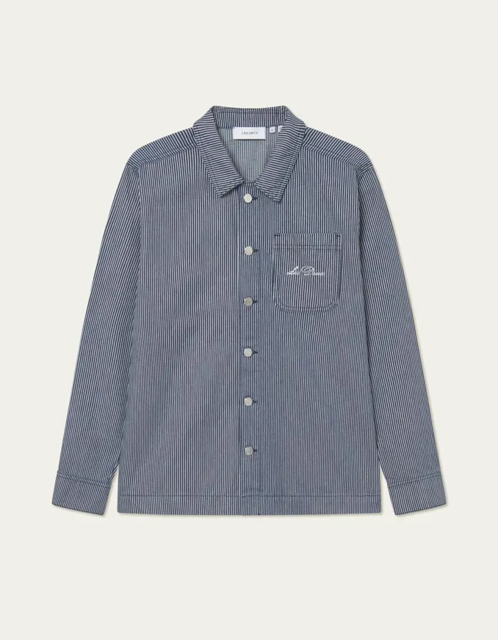 ShirtsOvershirts Men Les Deux Steven Stripe Denim Overshirt 8211 NavyIvory