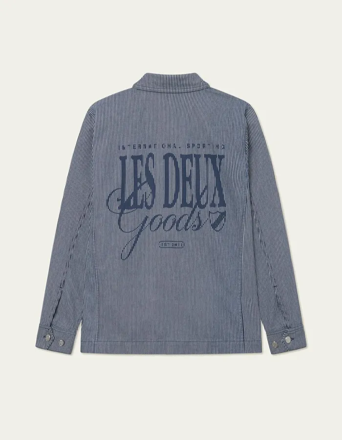 ShirtsOvershirts Men Les Deux Steven Stripe Denim Overshirt 8211 NavyIvory