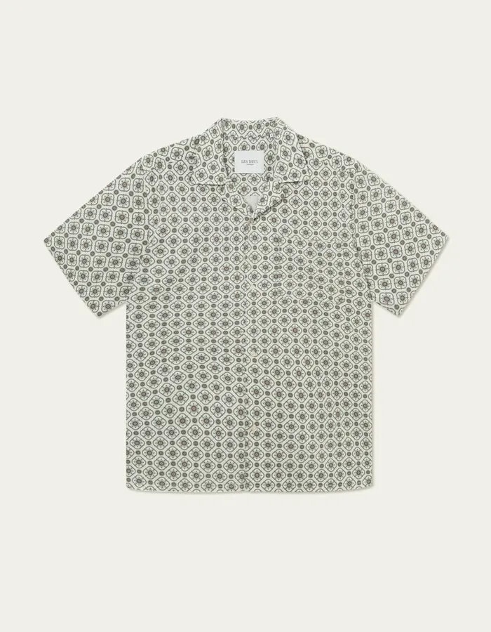ShirtsOvershirts Men Les Deux Tapestry SS Shirt 8211 IvoryLight Jade Green