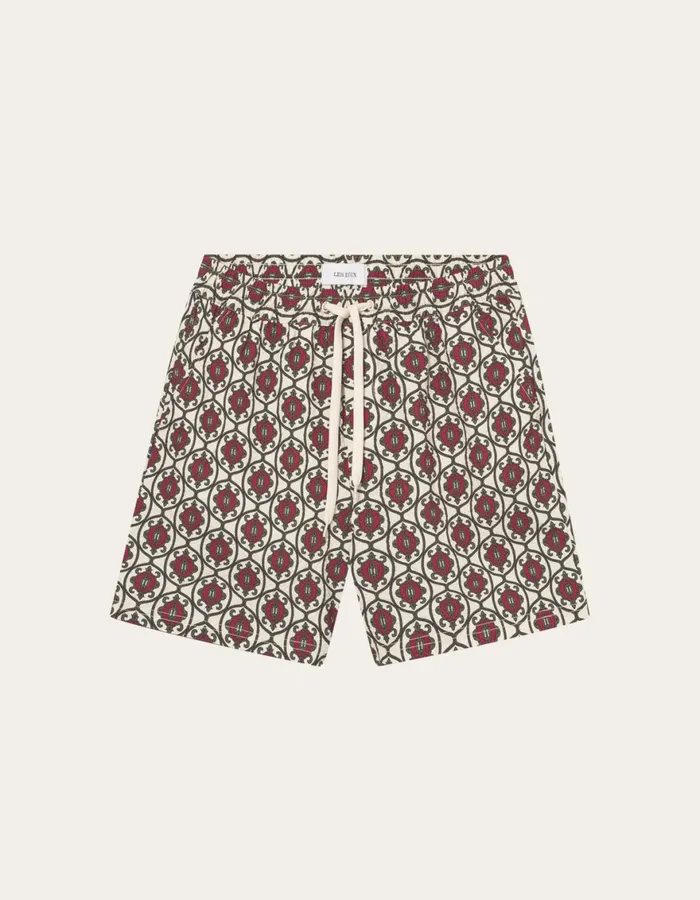 Shorts Men Les Deux Ornament AOP Swim Shorts 8211 IvoryChive Green
