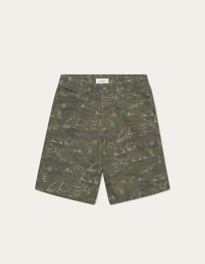 Shorts Men Les Deux Ryder AOP Denim Shorts 8211 Chive GreenSummer Melon