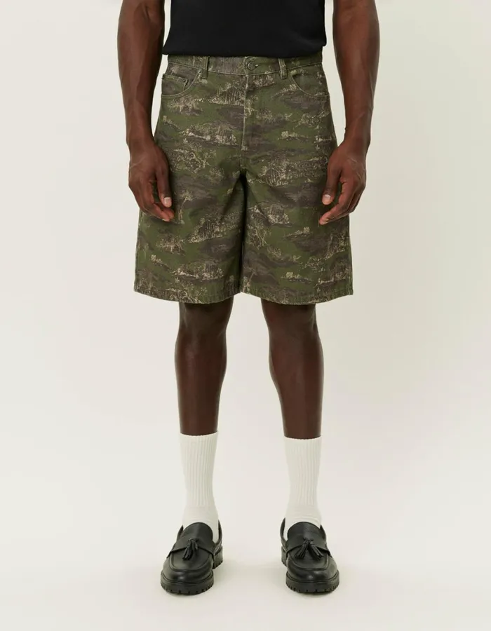 Shorts Men Les Deux Ryder AOP Denim Shorts 8211 Chive GreenSummer Melon