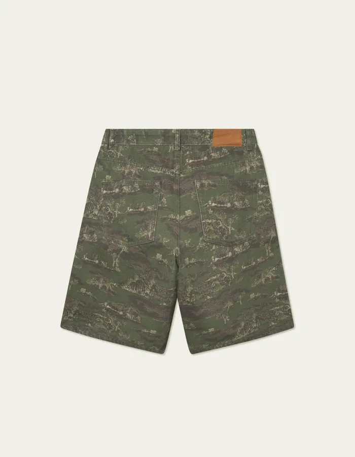 Shorts Men Les Deux Ryder AOP Denim Shorts 8211 Chive GreenSummer Melon