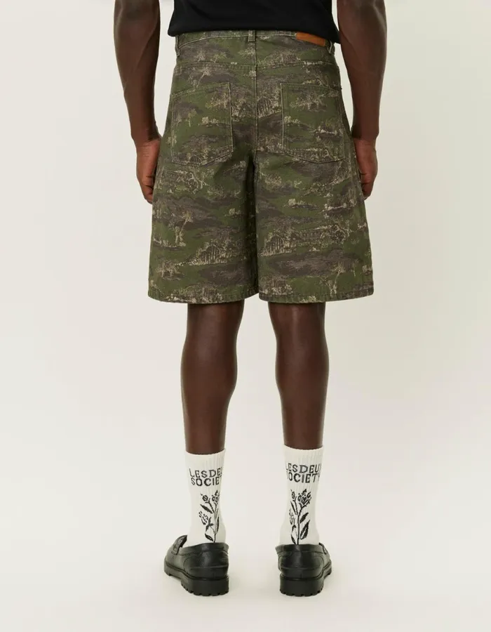 Shorts Men Les Deux Ryder AOP Denim Shorts 8211 Chive GreenSummer Melon