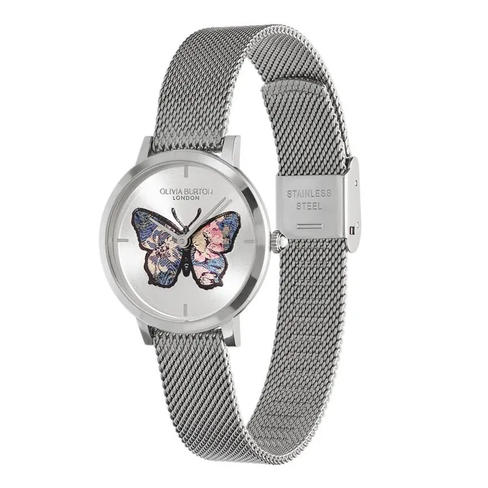 Signature Watches Women Olivia Burton 28mm Butterfly Ultra Slim Silver Mesh Watch